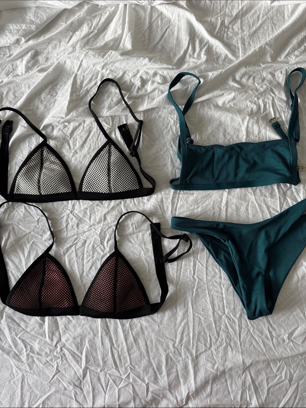Women’s Swimsuit Bundle Teal Ribbed Bikini Set & 2 Triangle Bikinis